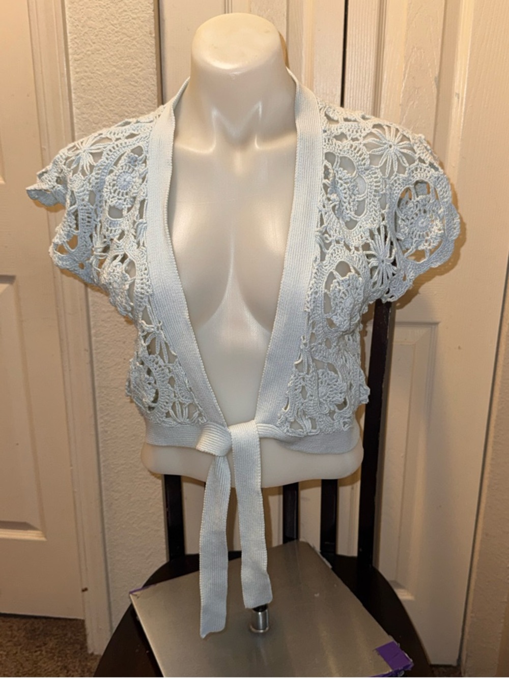 Old Navy Pale Blue Crochet Tie-Front Top